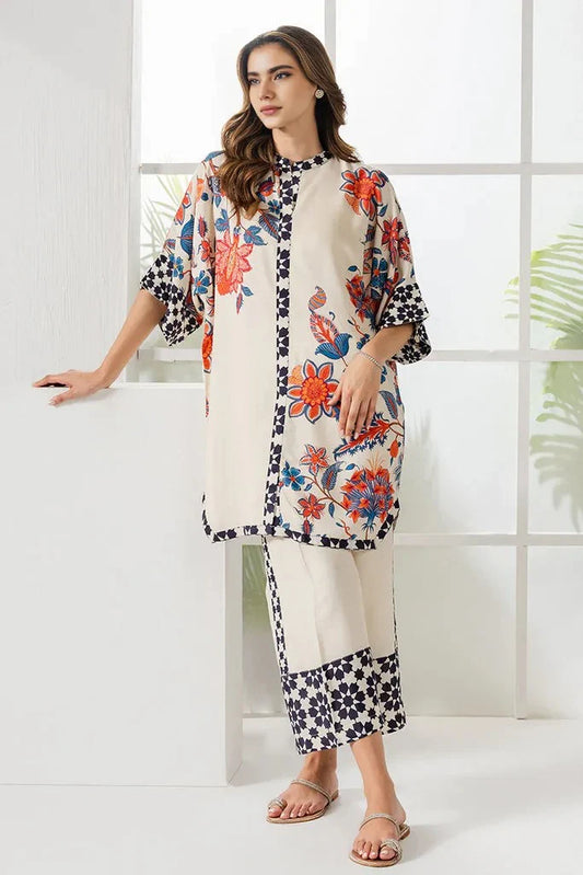 Zarwa - Cream Floral Luxe Digital Printed 2pc