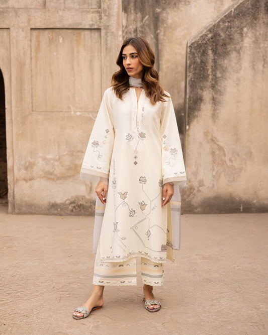 Norah - 2Pc Embroidred Suit - Premium Linen