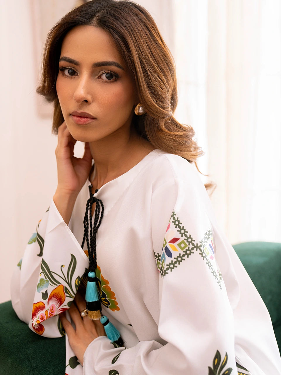 Hania - 2Pc Stitched Kaftaan style printed Suit - Premium Swiss Lawn