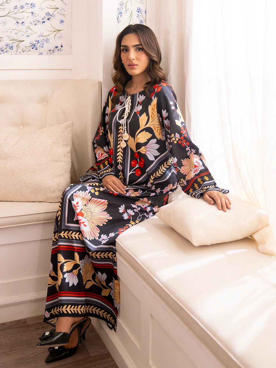 Nargis - Stitched 2pc Kaftan style printed Suit - Premium Swiss Lawn