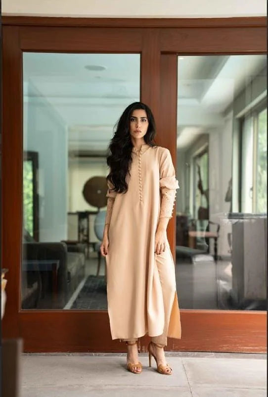 Zoya - Stitched 2pc Beige Venice Set - Premium Crepe Fabric