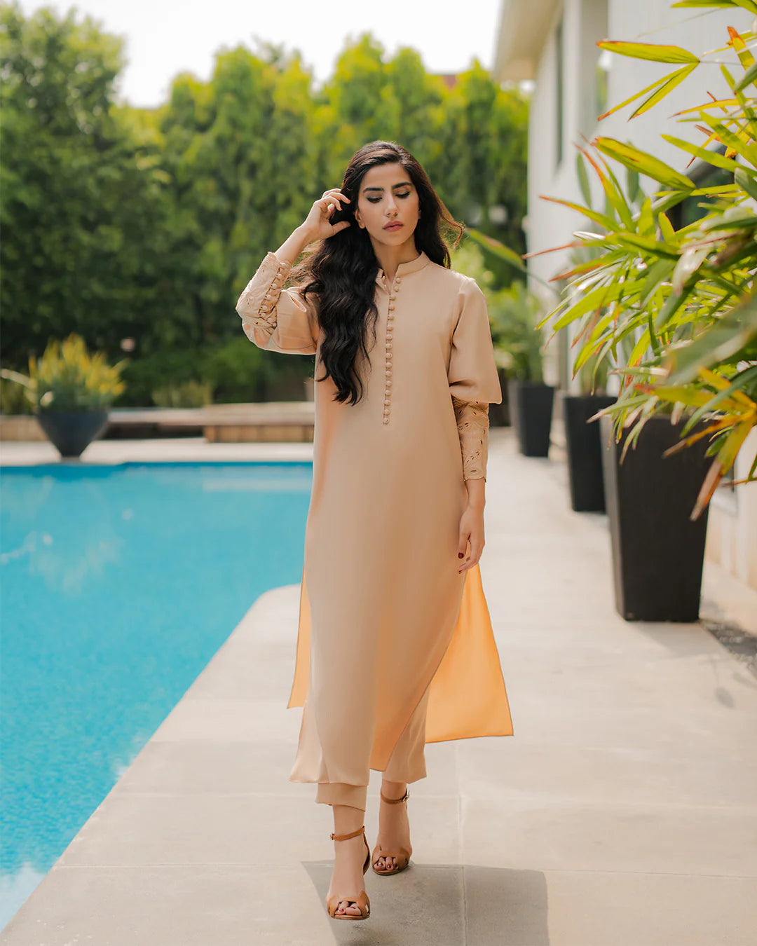 Zoya - Stitched 2pc Beige Venice Set - Premium Crepe Fabric