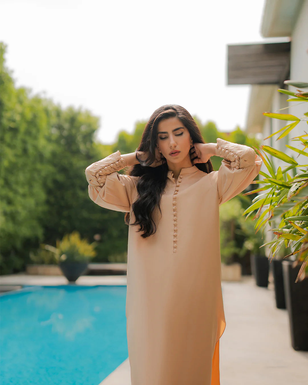 Zoya - Stitched 2pc Beige Venice Set - Premium Crepe Fabric