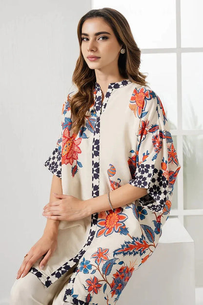 Zarwa - Cream Floral Luxe Digital Printed 2pc