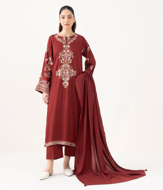 Eshal - 3pc Embroidred Suit - Premium Linen