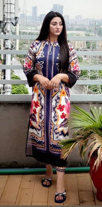 Kashish - Stitched 2Pc Kaftan style printed Suit - Silk