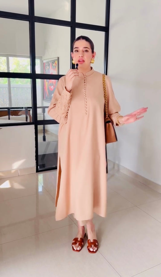 Zoya - Stitched 2pc Beige Venice Set - Premium Crepe Fabric