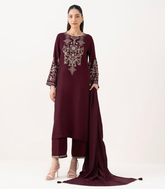 Nida - 3pc Embroidered Suit - Premium Fabric