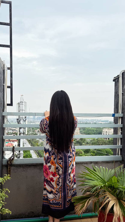 Kashish - Stitched 2Pc Kaftan style printed Suit - Silk