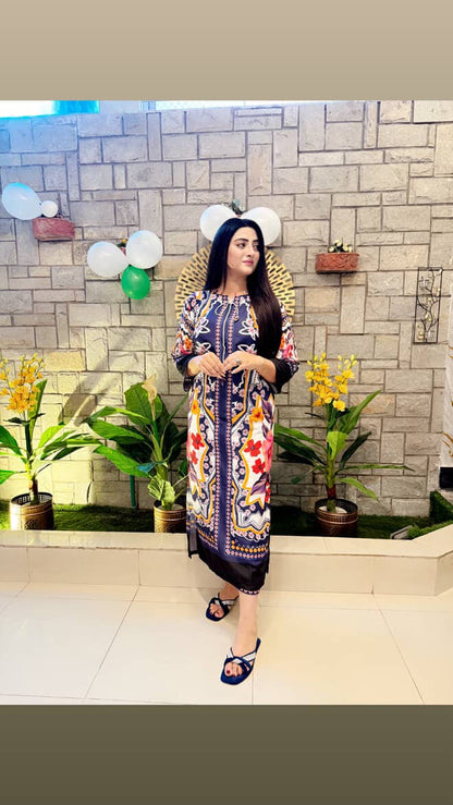 Kashish - Stitched 2Pc Kaftan style printed Suit - Silk