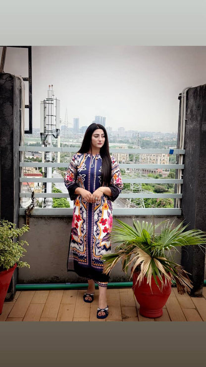 Kashish - Stitched 2Pc Kaftan style printed Suit - Silk