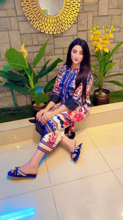 Kashish - Stitched 2Pc Kaftan style printed Suit - Silk