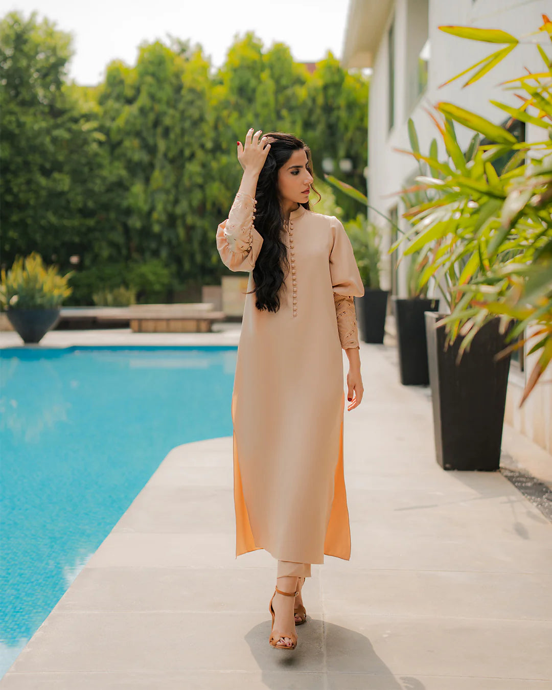 Zoya - Stitched 2pc Beige Venice Set - Premium Crepe Fabric