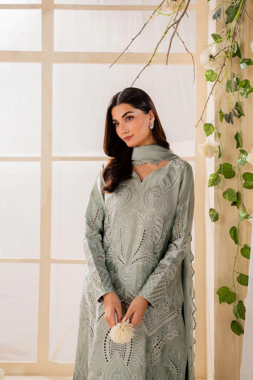 Sufaira - 3pc Cutwork Embroidred Suit - Premium Fabric