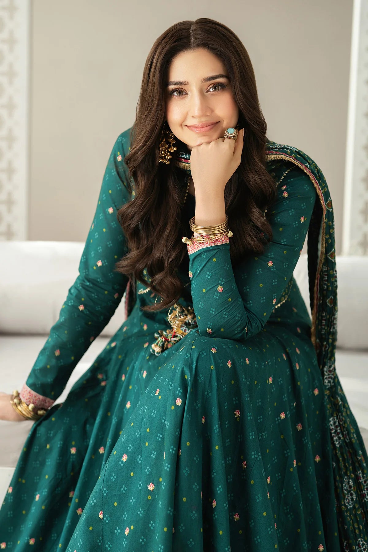 Emerald Grace 4-Piece Digital Printed Frock Suit