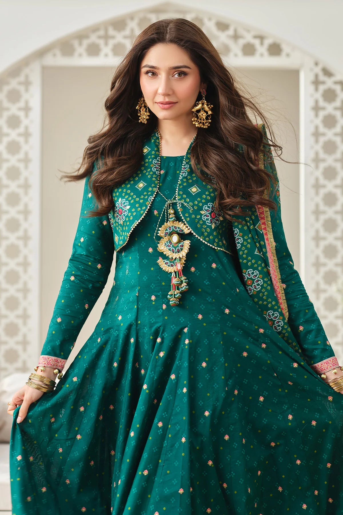 Emerald Grace 4-Piece Digital Printed Frock Suit