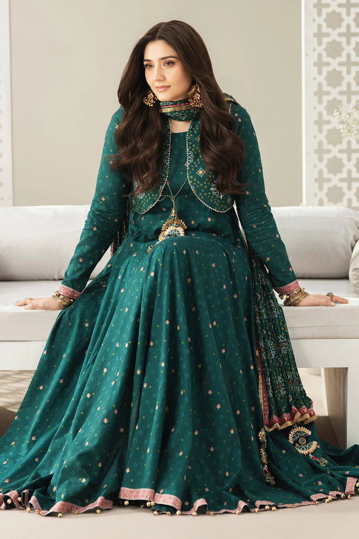 Emerald Grace 4-Piece Digital Printed Frock Suit